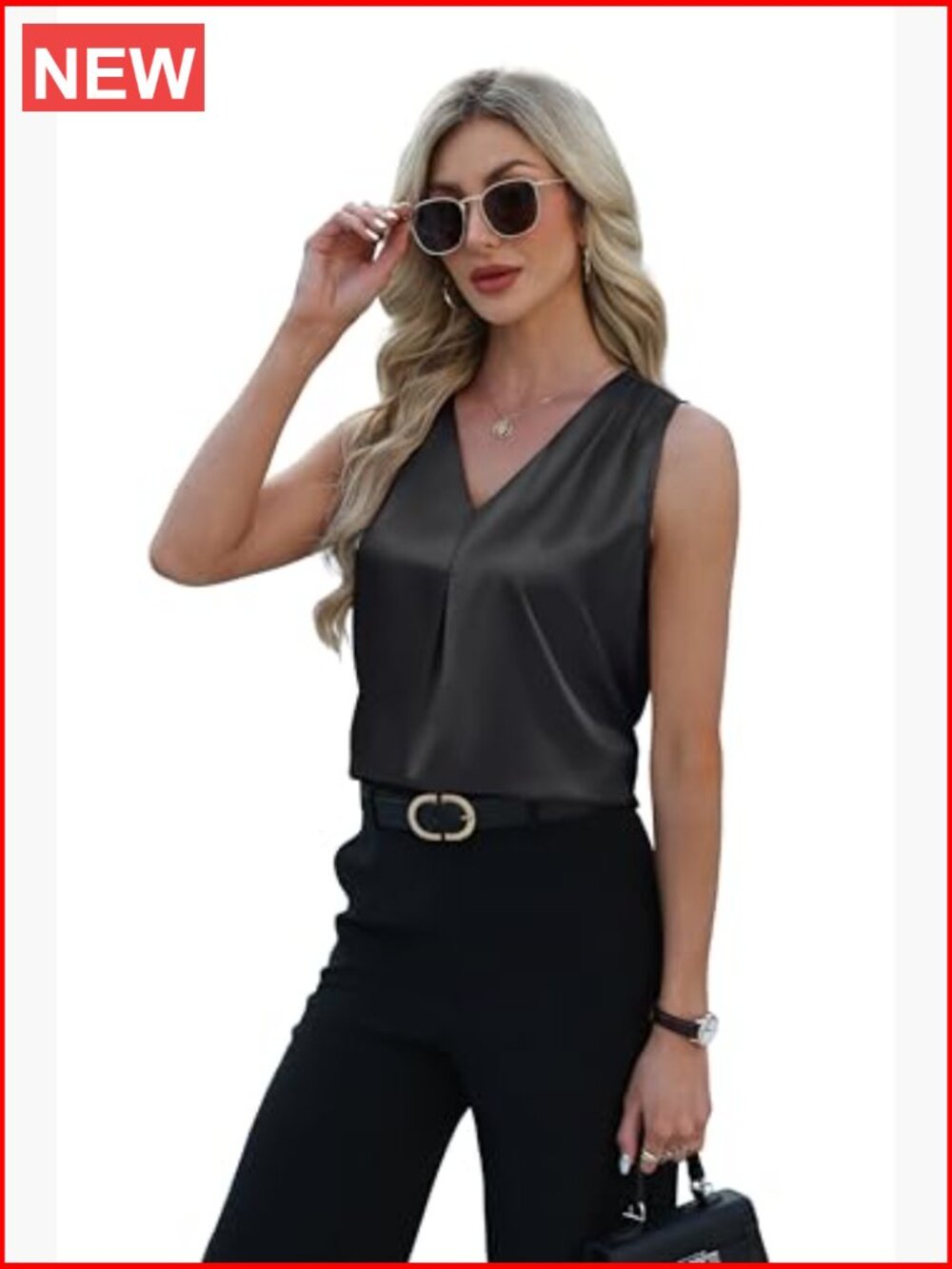 Satin V Neck Camisole Tank Top Sleeveless Blouse Lightweight Summer Business - Picture 4 of 7